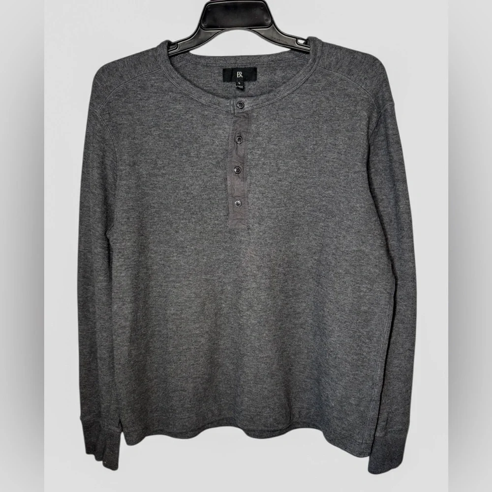 Banana Republic BR Men’s Duo Fold Charcoal Gray Oversized Slub Henley Sz L